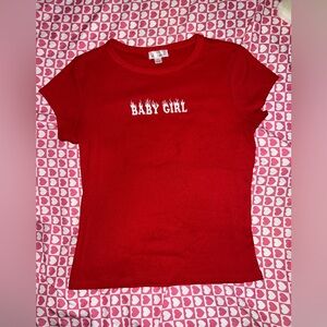 Red Short Sleeve Tee with Baby Girl Print